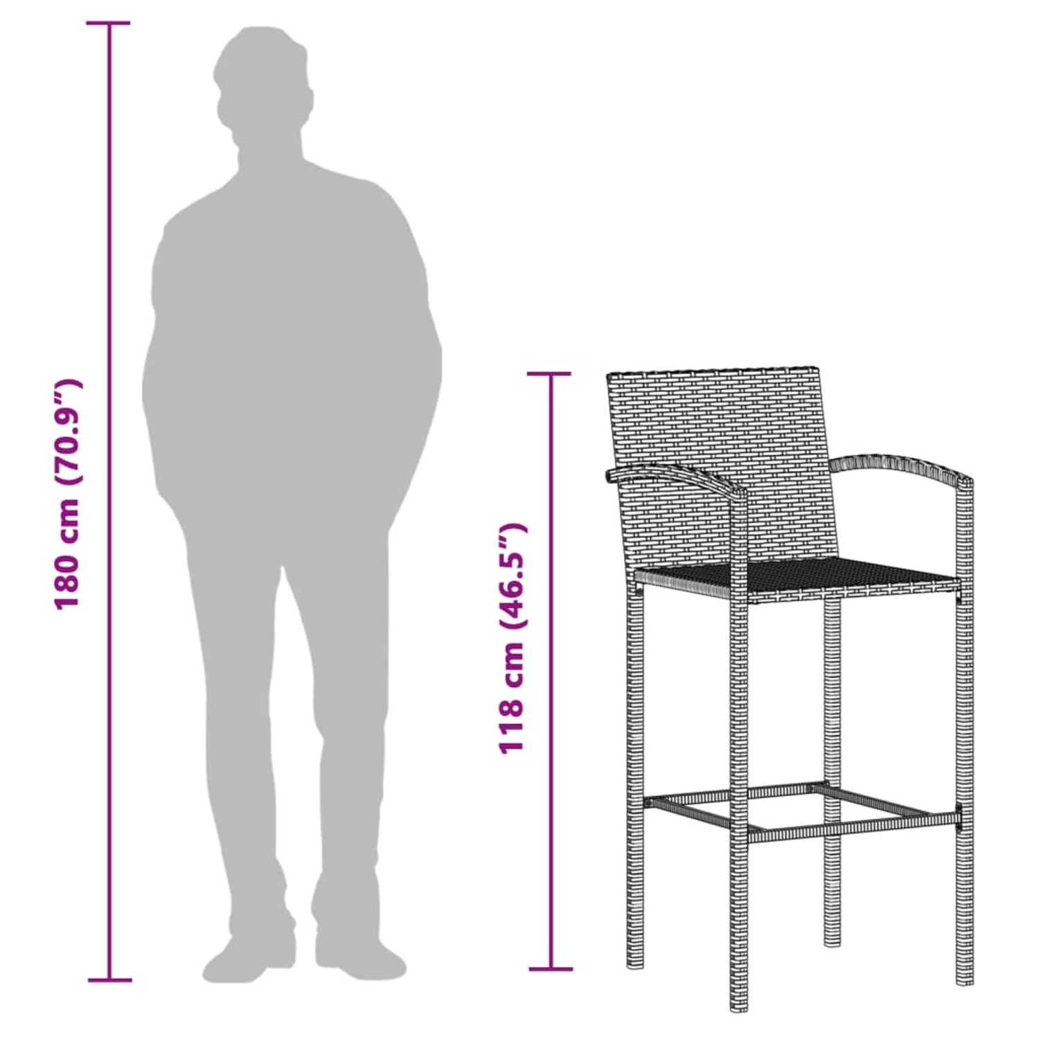 vidaXL Gartenbar-Set, 5-teilig, schwarz, Akazie/Poly Rattan. Barhocker mit Tisch, ideal für Garten und Terrasse.