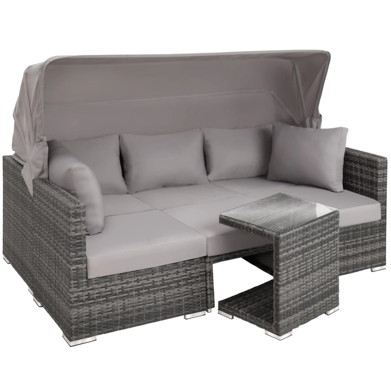 Tectake Aluminium Rattan Lounge San Marino Wetterfest und Uv Beständig Dicke Der Polster 10 cm  199 x 68 x 131 cm Grau