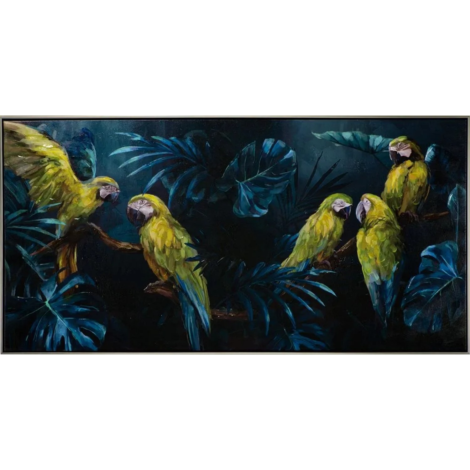 Art Universe Leinwandbild Papageien im Blauen Dschungel 72 x 142 cm