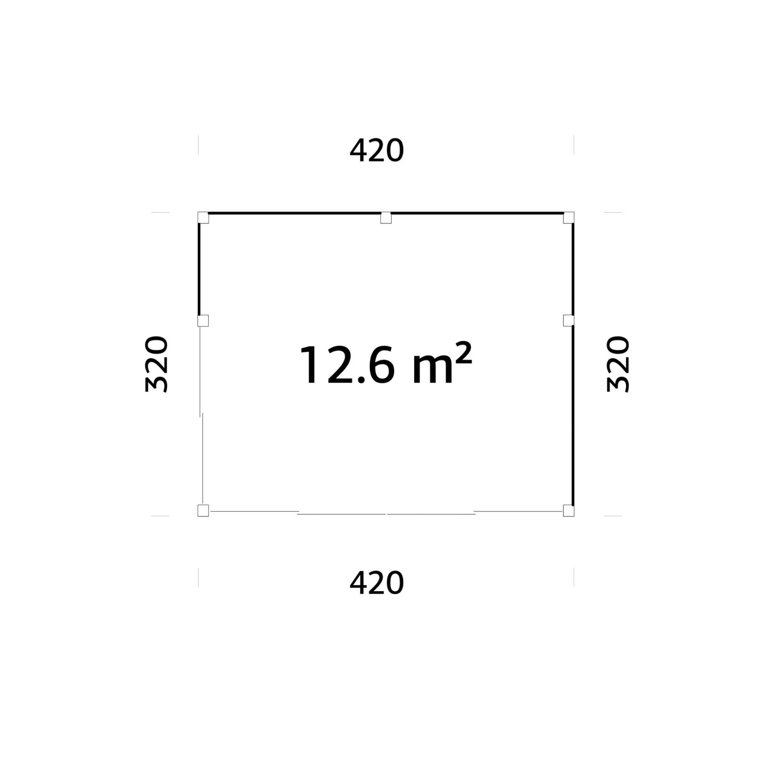 Grundriss Palmako Holz-Gartenhaus Pultdach, 420x320 cm, Fläche 12,6 m².