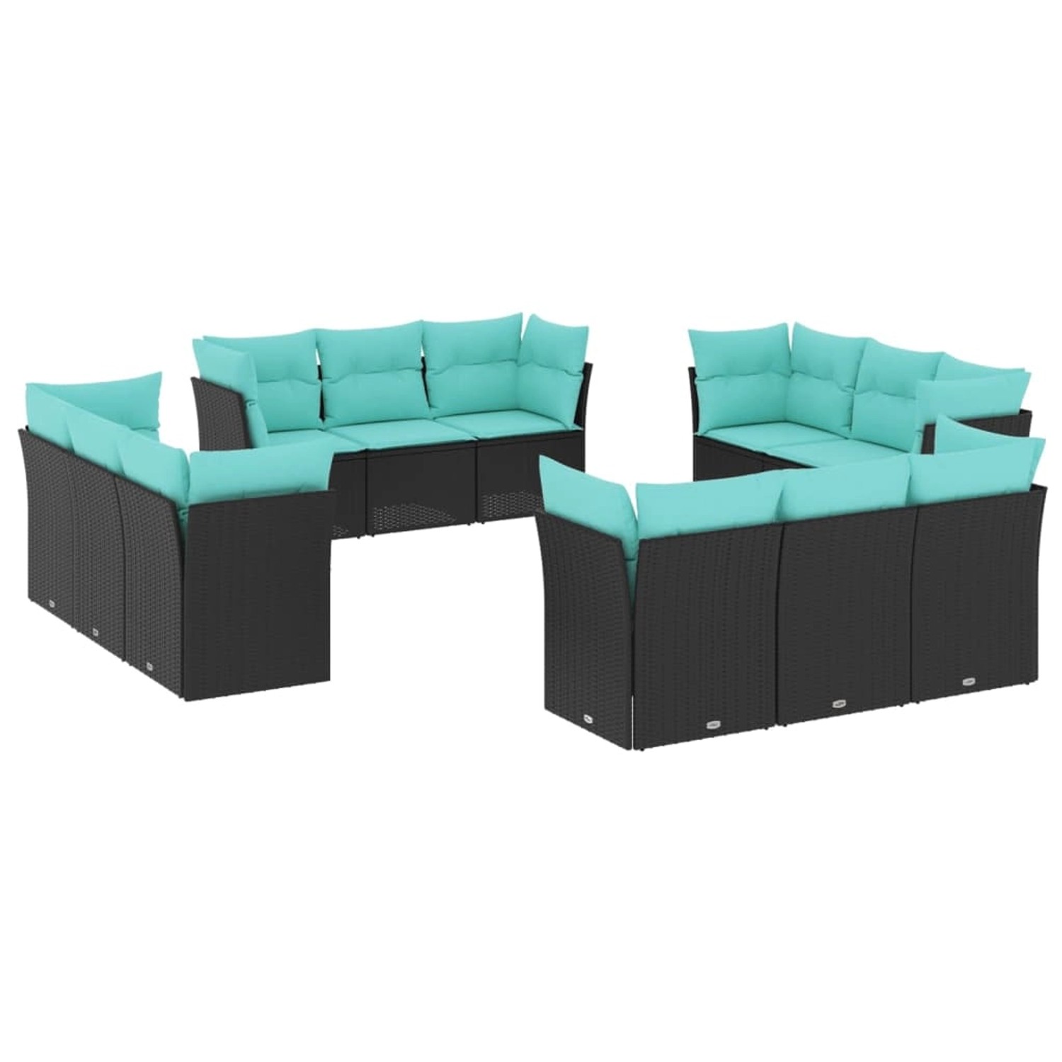 vidaXL 12-Tlg Garten-Sofagarnitur mit Kissen Schwarz Poly Rattan 3217327 günstig online kaufen
