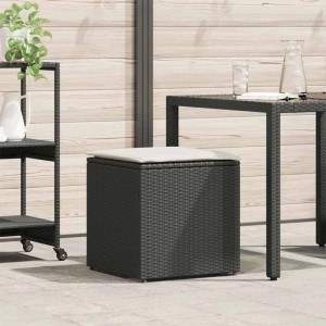 Schwarze vidaXL Kissenbox aus Poly-Rattan, 50x50x50 cm, zur Aufbewahrung im Garten.