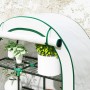Weißes Furnicato Mini-Gewächshaus, 4-stufig, mit Pflanzen auf Drahtregalen.