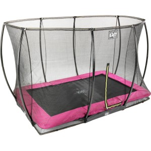 Rechteckiges EXIT Silhouette Bodentrampolin 214x305 cm in Rosa mit Sicherheitsnetz.