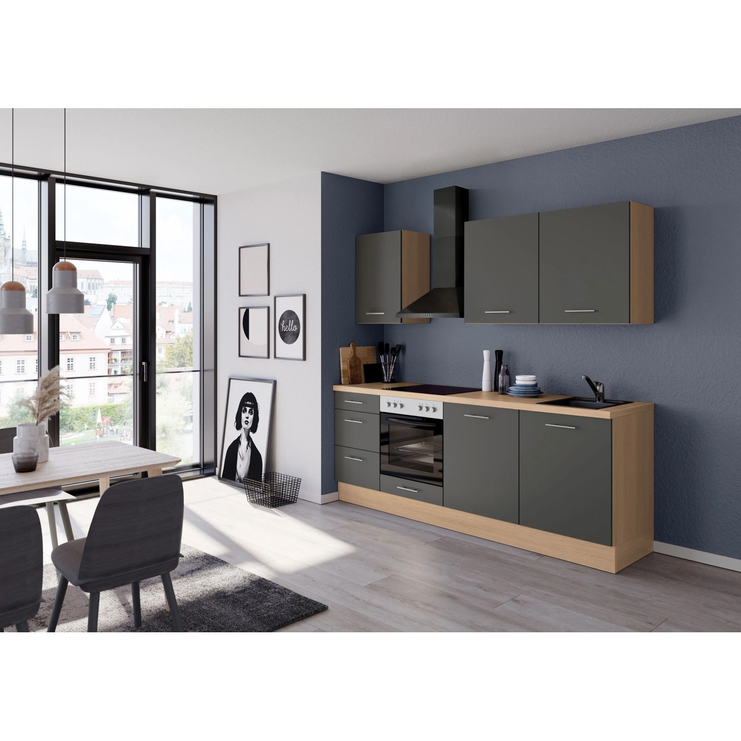 Impuls Küchen Küchenzeile IBZ4230P4 230 cm Grafit