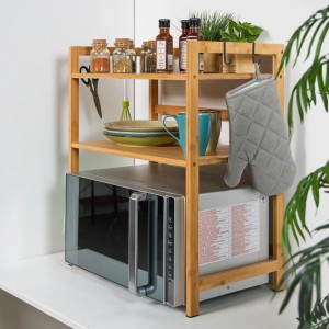Relaxdays Mikrowellenregal Bambus Natur Rutschsicher mit Haken 67 cm x 61 cm x 35 cm 5,4 kg
