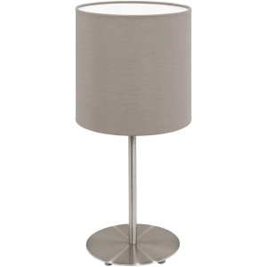 Eglo Tischleuchte Pasteri, Design-Tischlampe mit Stoffschirm in Taupe und Nickel-Fuß.