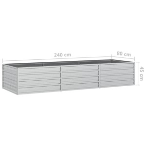 Silbernes vidaXL Garten-Hochbeet aus Stahl, 240x80x45 cm, ideal für Garten, Balkon oder Terrasse.