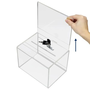 HMF 46913 Acryl Spendenbox Abschließbar 215 x 16 x 16 cm DIN A5 Blatteinschub Transparent