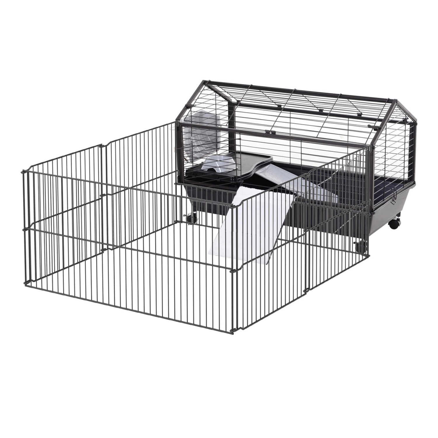 PawHut Kleintierstall mit Klappbarem Auslaufbereich Schwarz 88 x 128,5 x 56 günstig online kaufen