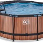 EXIT Wood Pool, Ø360x122cm, braun, mit Sandfilterpumpe und Abdeckung. Inklusive Poolleiter.