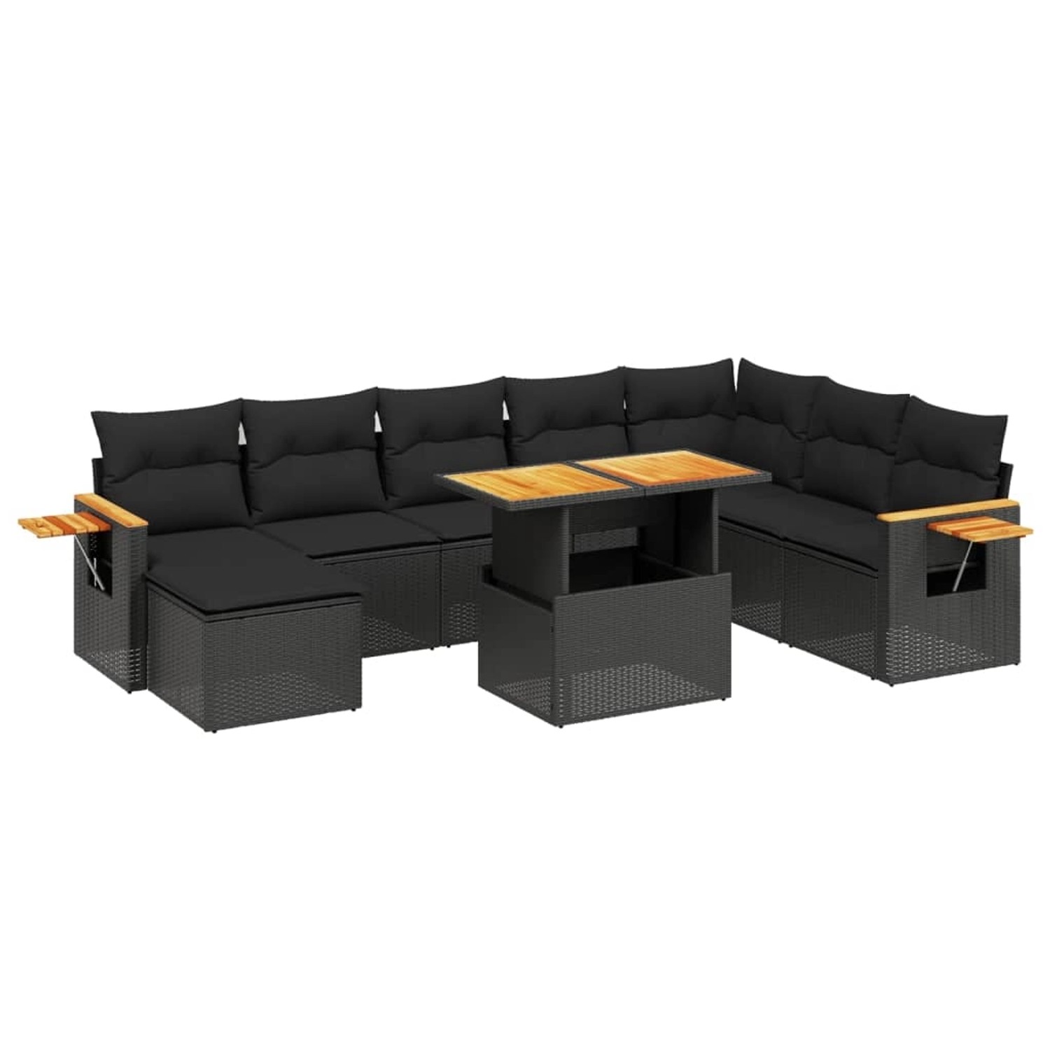 vidaXL 9-Tlg Garten-Sofagarnitur mit Kissen Schwarz Poly Rattan 3273652 günstig online kaufen