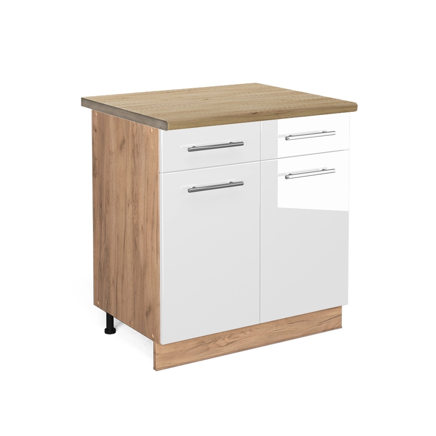 Thumbnail - Vicco Küchenunterschrank Fame-Line Weiß Hochglanz/Goldkraft Eiche 80 cm AP Eiche