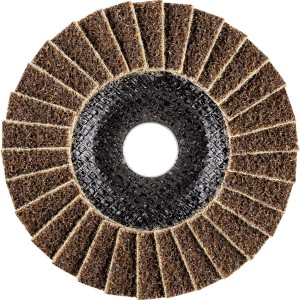 Pferd Vlieswerkzeug PVL 125 mm, Körnung 100 G, für Schleifmaschinen. Grobe, gelbbraune Ausführung.