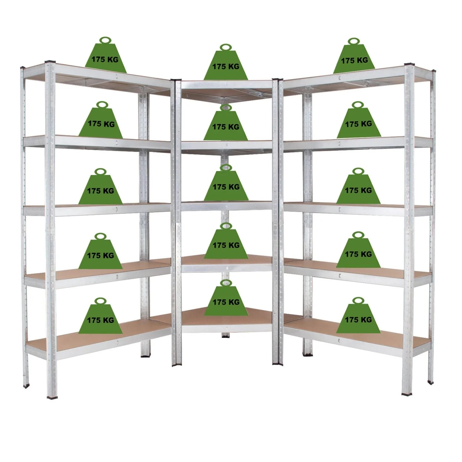 TRUTZHOLM Regalsystem 3 Teilig 1x Eckregal 180x75x75x30x30 cm Und 2x Lagerregal 180x90x30 cm 2625 kg_3