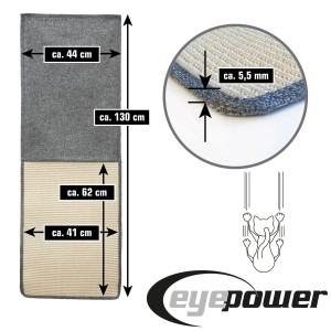 eyepower Sisal Kratzschutz für Möbel, 130x44cm, mit Maßen. Kratzmatte für Sofa, Sessel, Wand oder Boden.