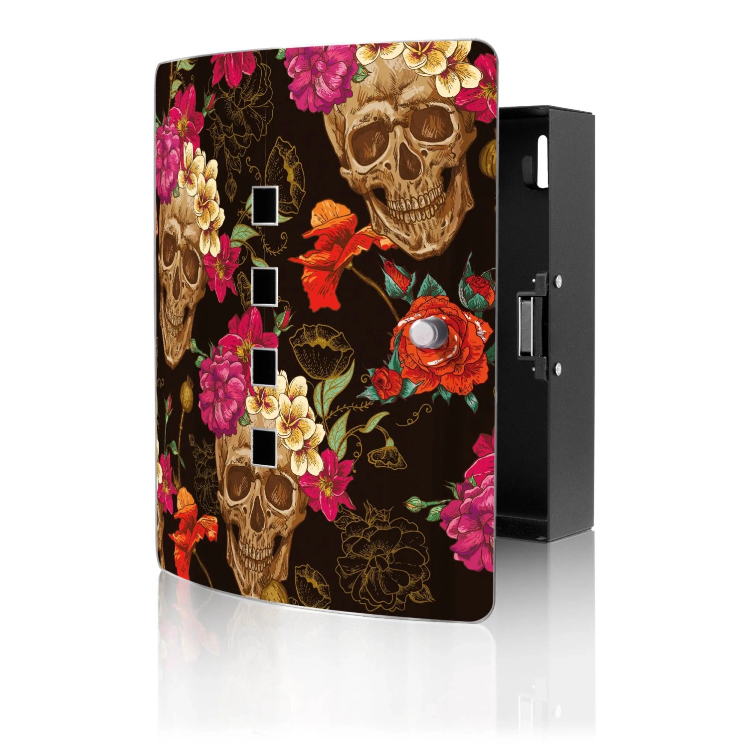 Banjado Design Schlüsselkasten Aus Edelstahl Für 10 Schlüssel 24x21,5x7cm Mit Magnetverschluss Motiv Los Dias de Muertos