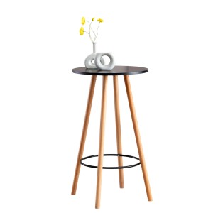 Schwarzer DELUKE Stehtisch mit Holzbeinen, 107cm hoch, skandinavisches Design. Ideal als Bistrotisch.