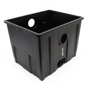 Schwarze Sunsun CBF-350B Ersatzteil Gehäusewanne für Bio-Teichfilter. Robuste Kunststoffwanne mit Öffnungen.
