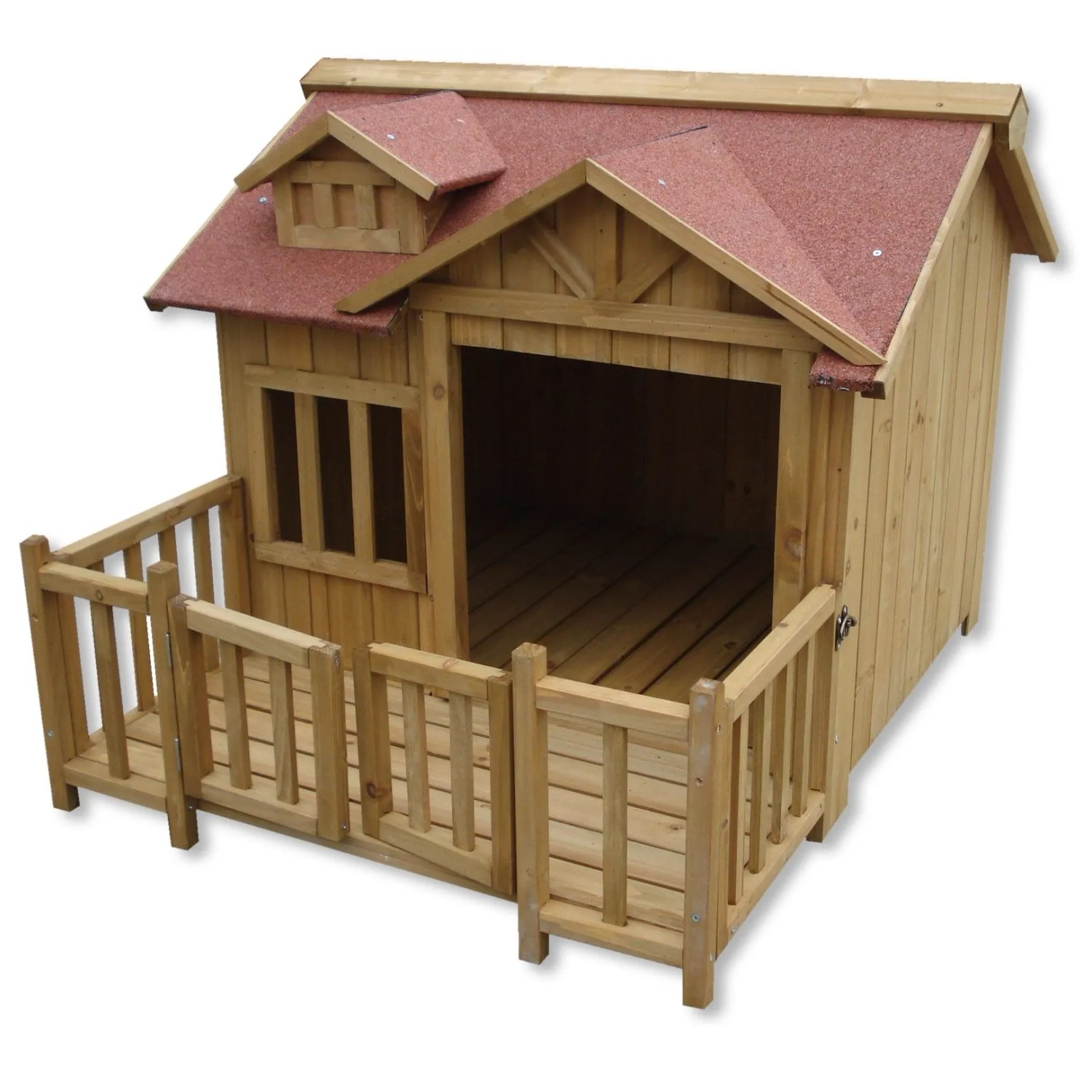 Wiltec Luxus XL Hundehaus 93,5x77,5x70cm Veranda Hundehütte Outdoor Balkon Hund