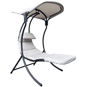 Leco Dream Chair 2.0 Sonnenliege, lichtgrau mit Sonnendach und Polsterauflage.