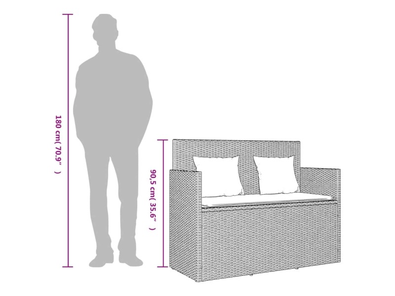 VidaXL Gartenbank Mit Kissen - Poly Rattan Outdoor Sitzbank 110cm Hellgrau