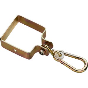 Gelber Schaukelhaken mit Karabiner für 9x9 cm Kantholz, Zubehör für Gartenspielgeräte.