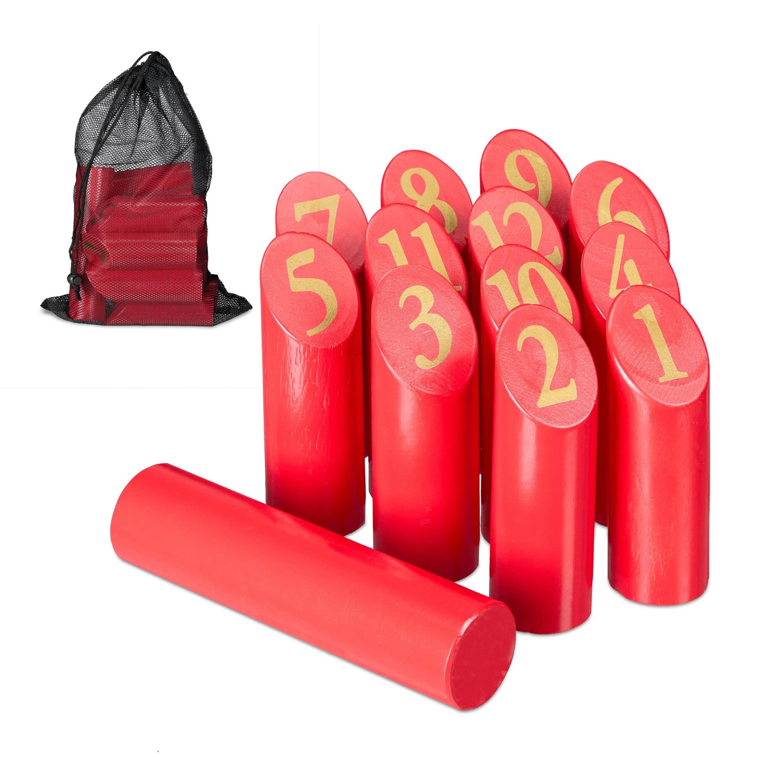 Relaxdays Wikingerspiel Kiefernholz Rot mit Tasche 43 cm x 30 cm