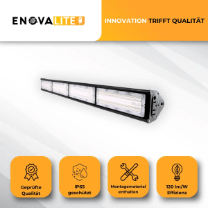 Linearer LED Hallenstrahler von ENOVALITE, 200W, neutralweißes Licht, geeignet für Spots.