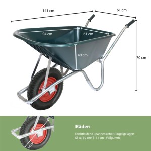 TRUTZHOLM Schubkarre mit 100L Kunststoffmulde, max. 250kg Tragkraft. Ideal für Garten und Bau.