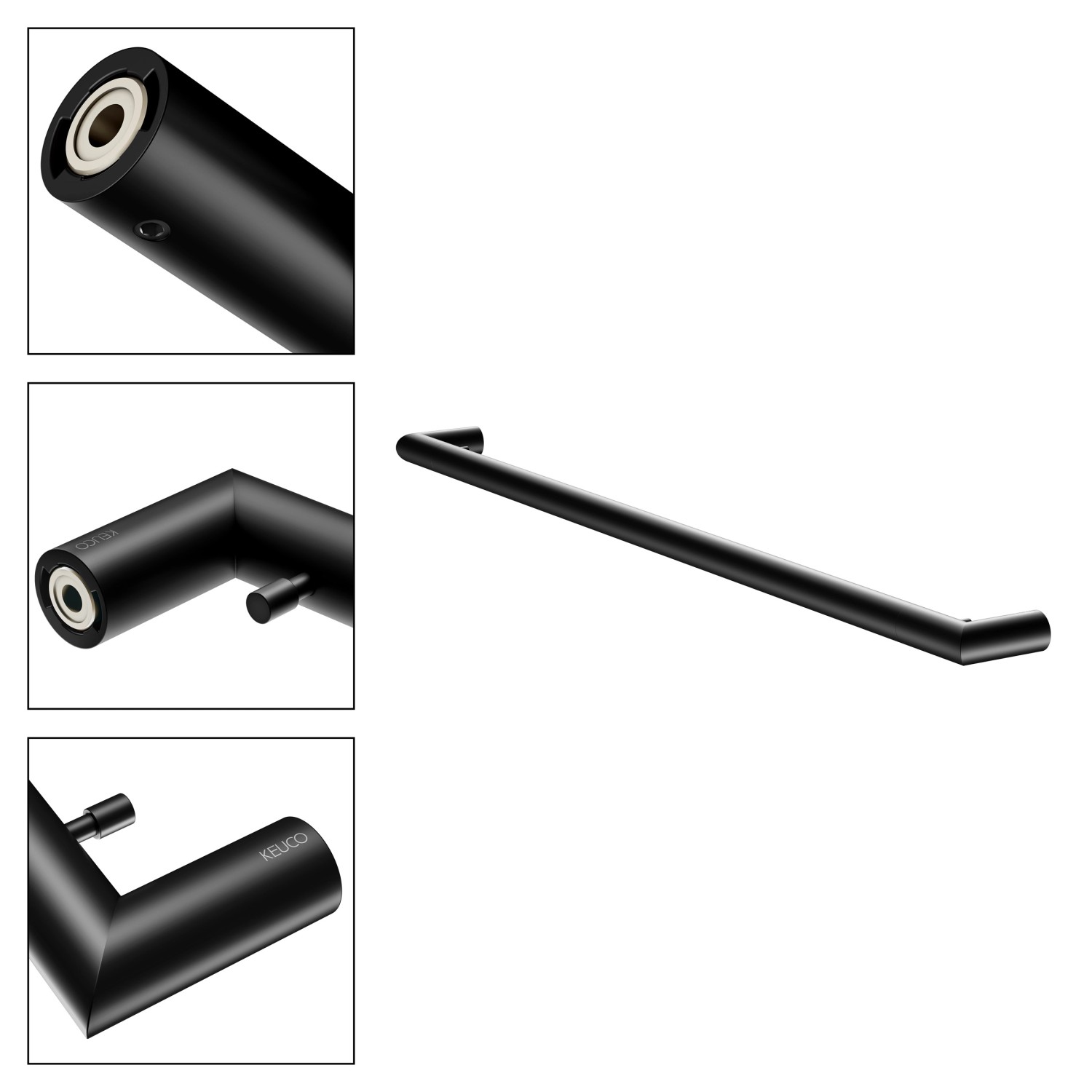 Keuco Reva Black Badetuchhalter, 80cm, mit 2 Haken, Schwarz-Matt, aus Metall.