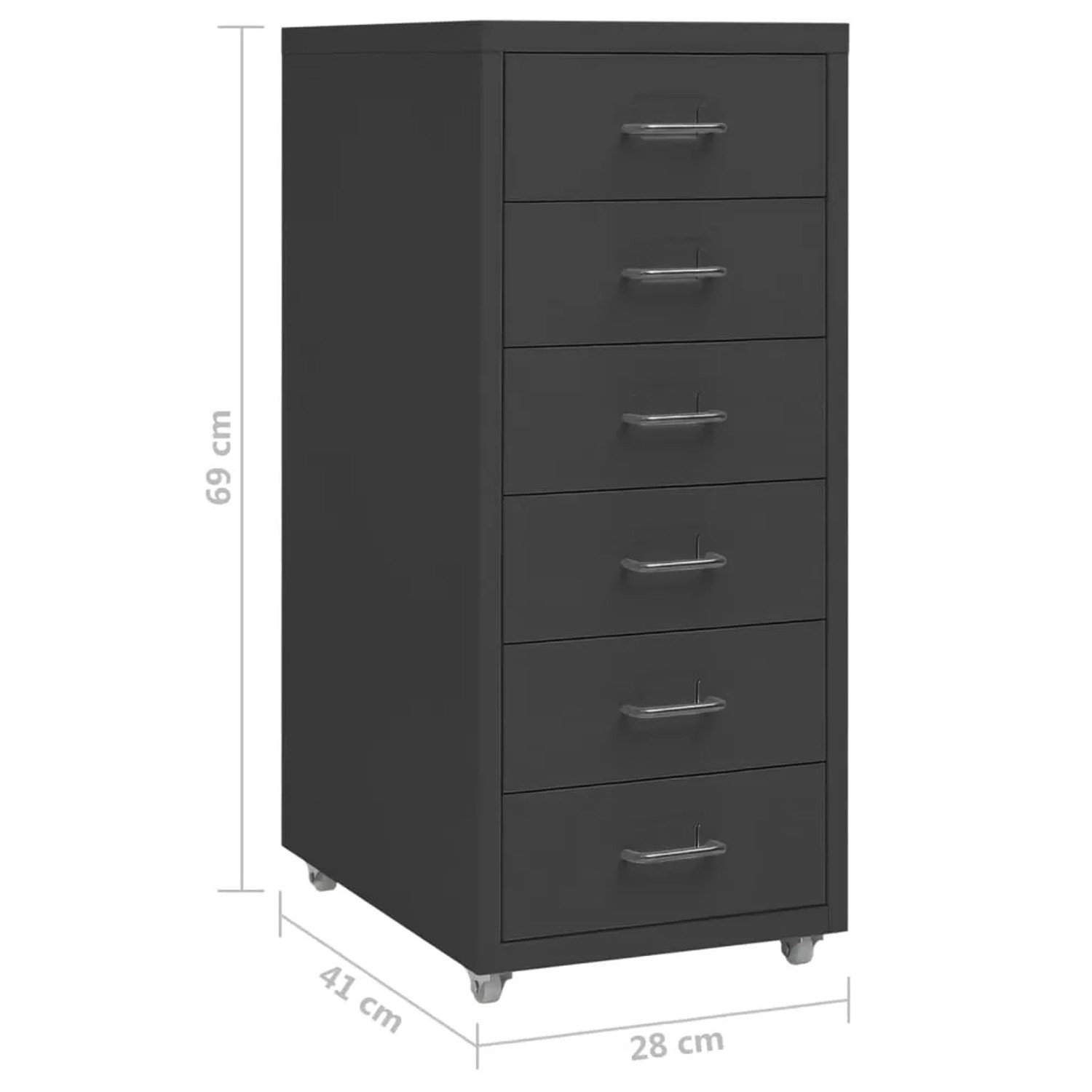 Anthrazitfarbener vidaXL Aktenschrank mit 6 Schubladen und Rollen.