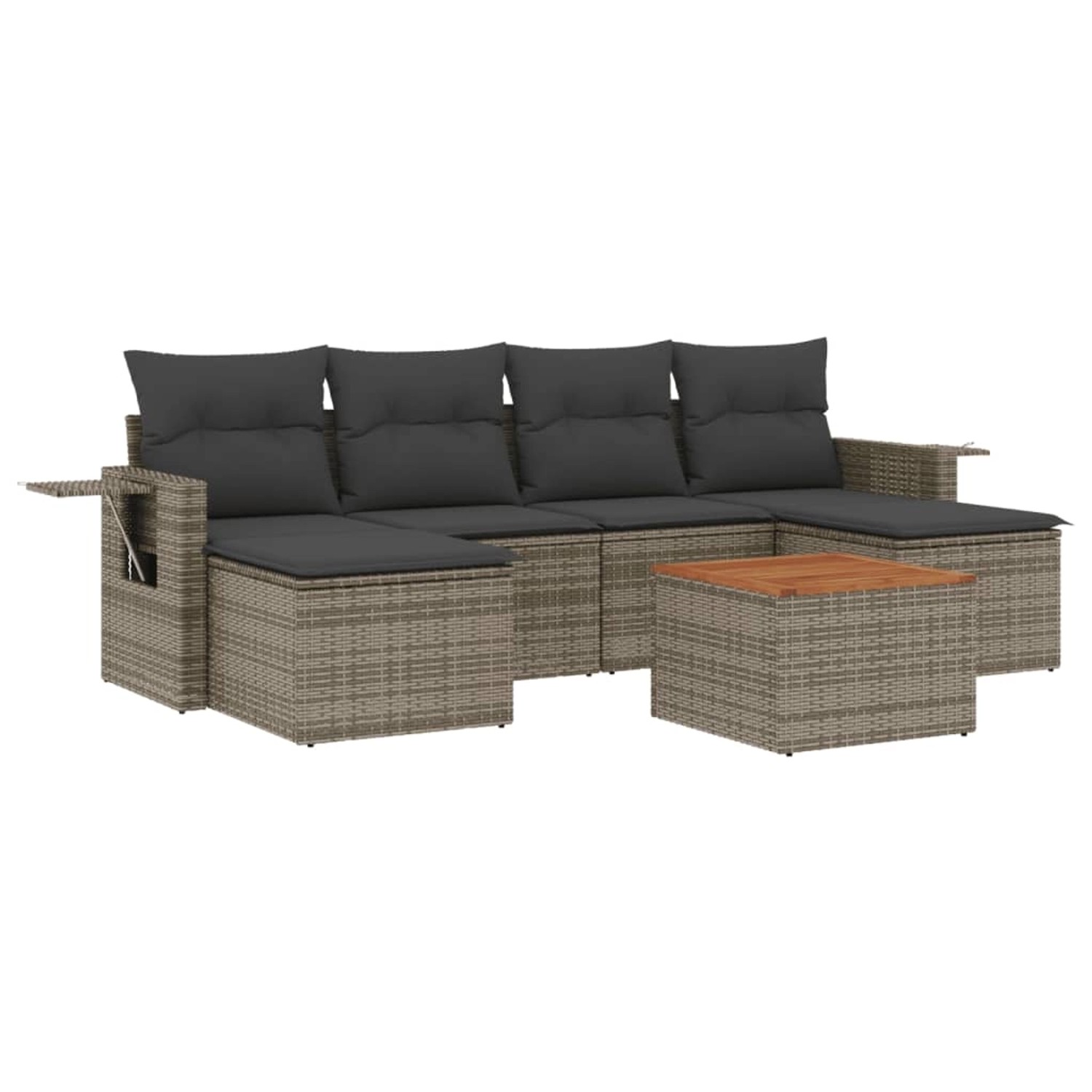 vidaXL 7-Tlg Garten-Sofagarnitur mit Kissen Grau Poly Rattan 3257019