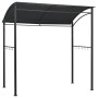 Anthrazitfarbener BBQ-Pavillon (215x150x220 cm) aus Stahl mit Stoffdach und Haken für Grillzubehör.
