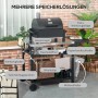 Outsunny Grillwagen aus Edelstahl und Metall, schwarz, mit Ablageflächen und Zubehör.
