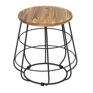 MCW Sitzhocker A80 aus Echtholz mit schwarzem Metallkorb als Stauraum.