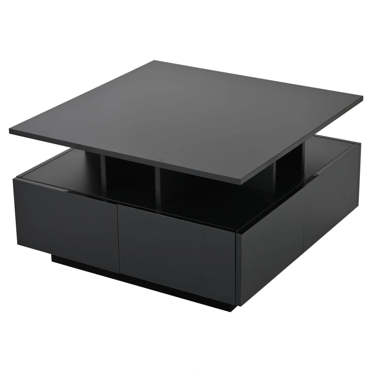ModernLuxe Couchtisch Hochglanz mit Led Beleuchtung 4 Schubladen Spanplatte Schwarz