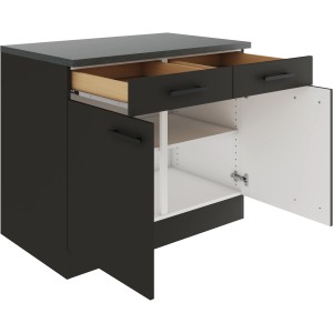 OPTIFIT Madrid420 Unterschrank, 100 cm, Anthrazit Matt, mit Schubladen und Türen.