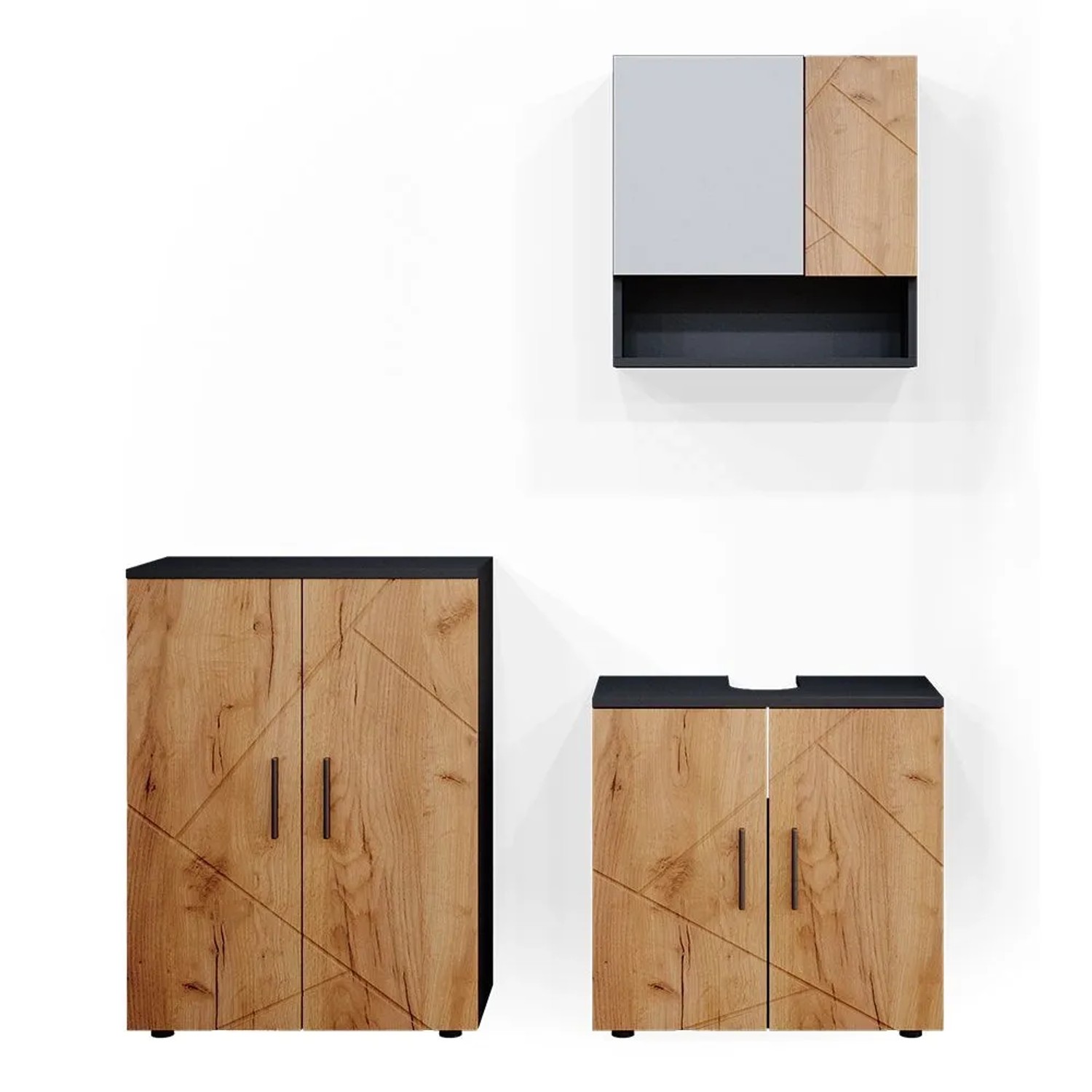 Vicco Badmöbel-Set Irma Goldkraft Eiche/Anthrazit 60 x 59 3-teilig