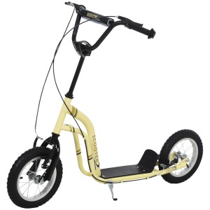 HOMCOM Kinderroller Kickboard mit Luftreifen, hellgelb und schwarz.