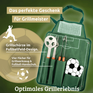 DELUKE Grillbesteck Set SOCCA Grillgabel Grillzange Grillwender Grillhandschuh Grillset für Männer Geschenk Grillzubehör Grilluntensilien