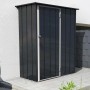 DURAMAX Metall-Gerätehaus Easy 1,5x0,6m in Anthrazit vor Hauswand.