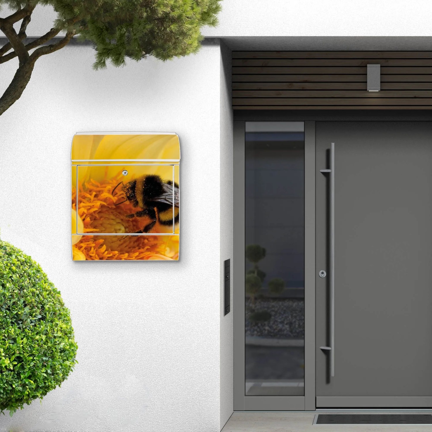 Banjado Design Briefkasten Weiß Pulverbeschichtet 39x47x14cm 2 Schlüssel Mit Zeitungsfach Motiv Hummel_4