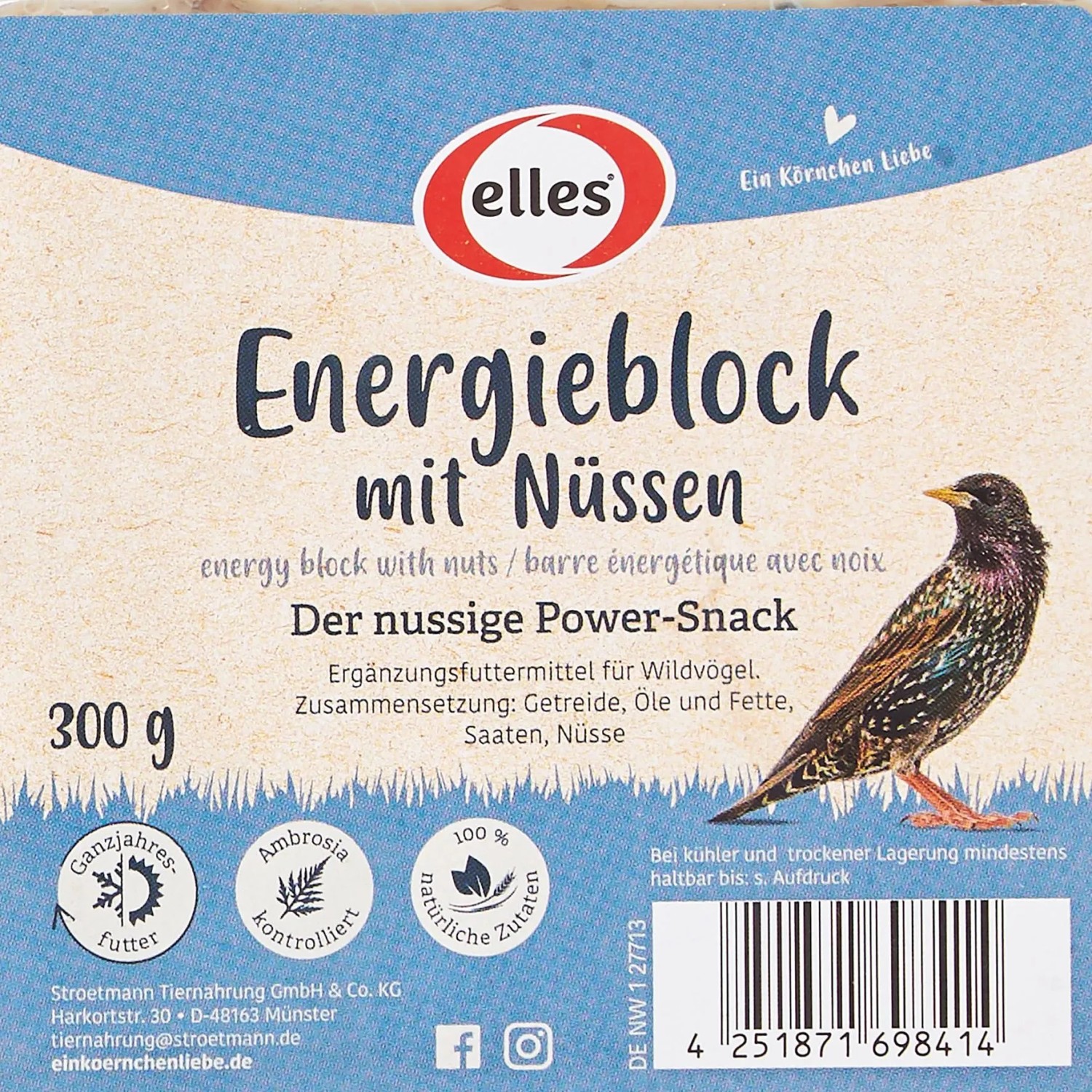 Elles Wildvogelfutter Energieblock mit Nüssen 300 g