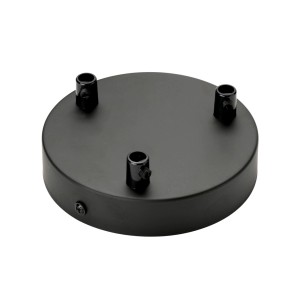 Schwarzer Orion Lightstyle Deckenbaldachin mit 3 Auslässen (Ø 120 mm) für Lampen und Leuchten.