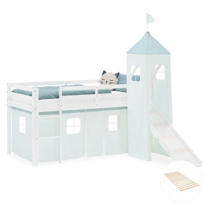 Homestyle4u Kinder Hochbett 90x200 Rutsche Lattenrost Grün Kinderbett 2939