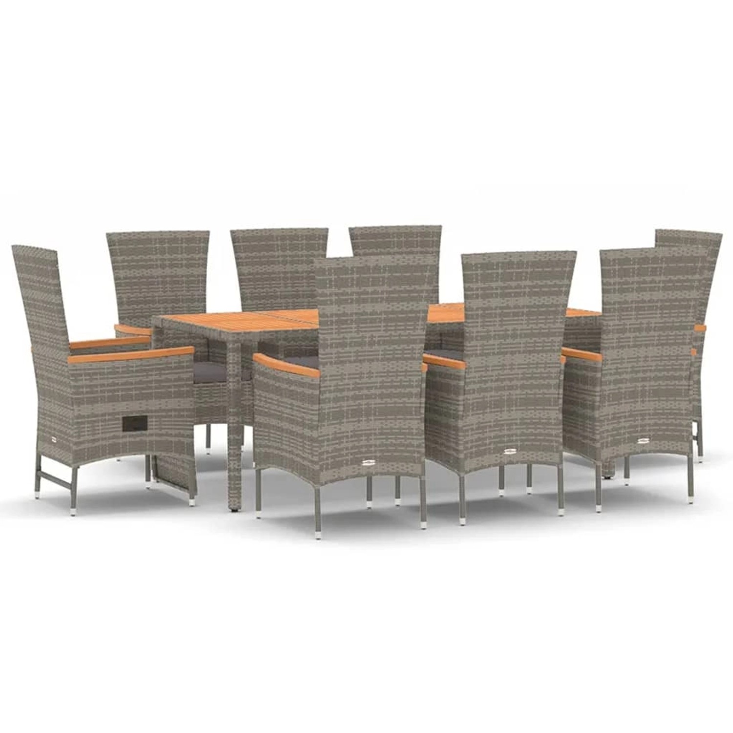 vidaXL 9-Tlg Garten-Essgruppe mit Kissen Grau Poly Rattan 3157545