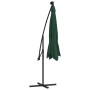 Grüner vidaXL Ampelschirm mit LED-Beleuchtung, 300 cm, Metallmast, zusammengeklappt. Für Garten & Terrasse.