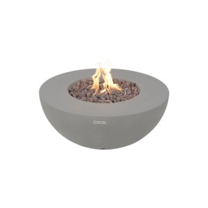 Elementi Gasfeuerstelle Roca in Beton-Optik Grau mit Flammen und Lavasteinen.