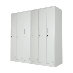PROREGAL Spind Schrank ELEPHANT, 2er Set mit je 3 Abteilen, abschließbar, lichtgrau.